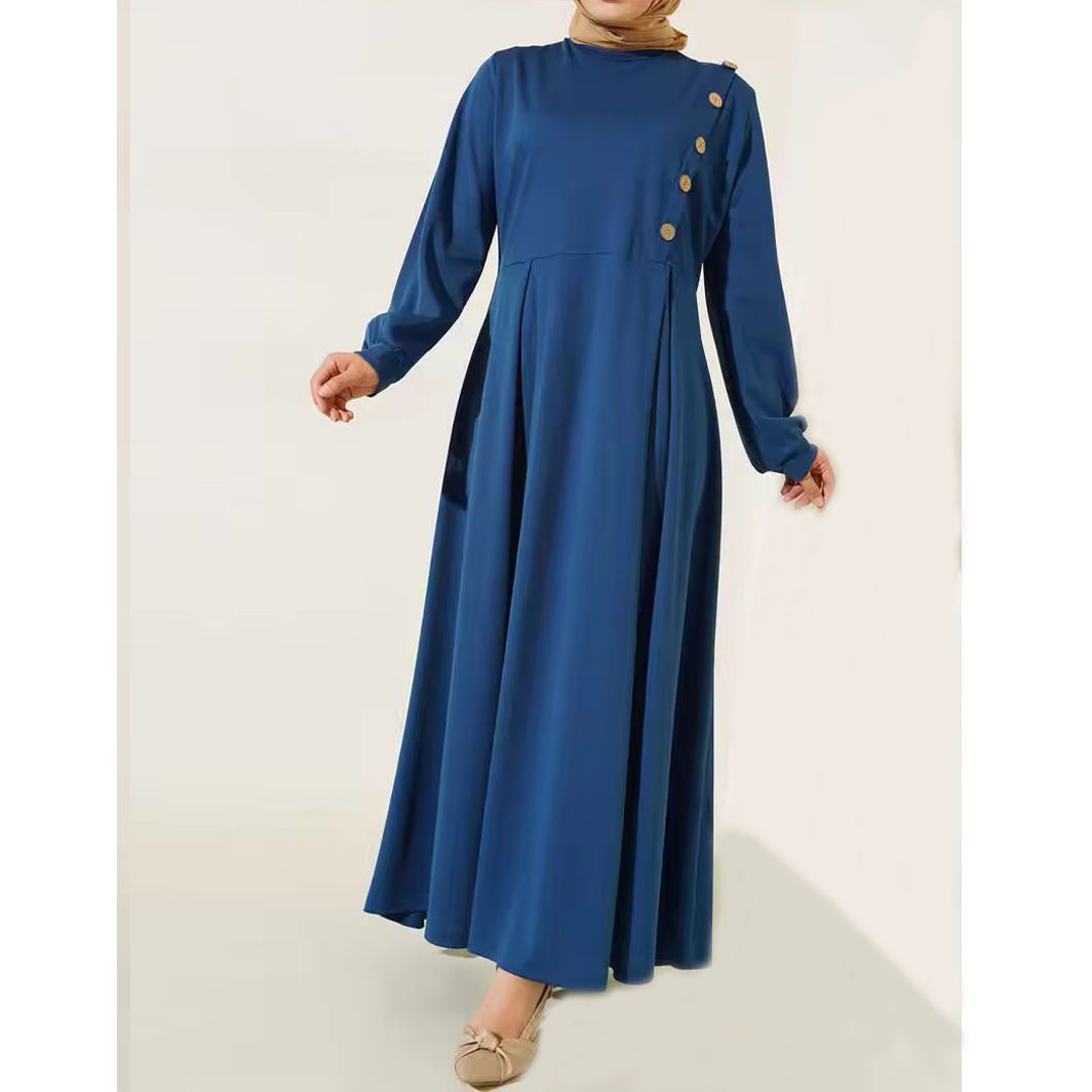 New Product Selection: Cross border Middle Eastern Muslim Women's Clothing Spring and Autumn Fashion Long Sleeve Solid Color Dress Long Robe Temperament Middle Eastern Style