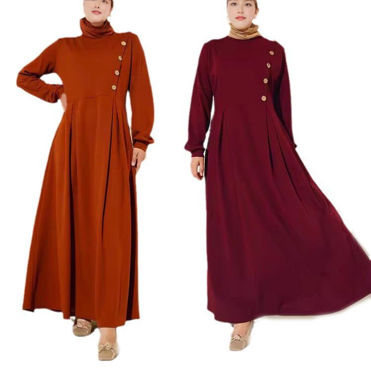 New Product Selection: Cross border Middle Eastern Muslim Women's Clothing Spring and Autumn Fashion Long Sleeve Solid Color Dress Long Robe Temperament Middle Eastern Style