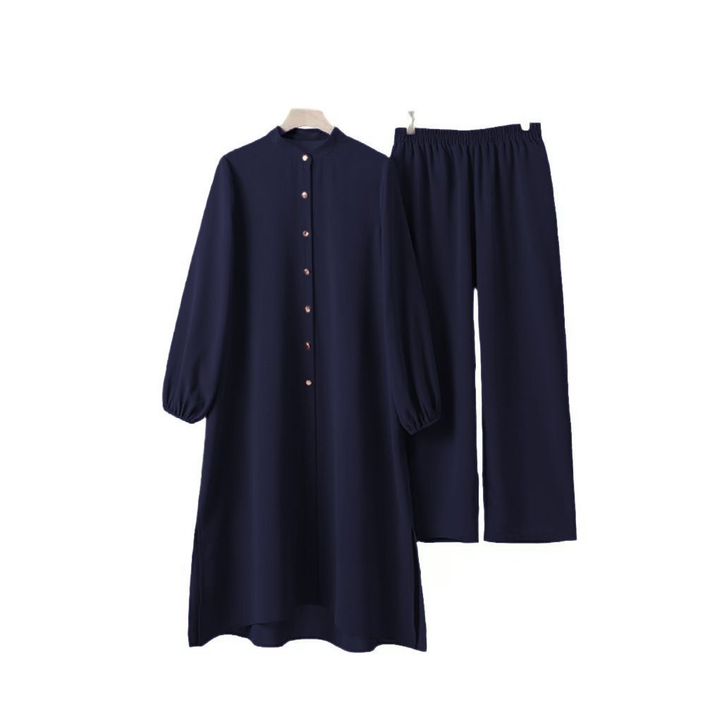 New product selection in stock popular Muslim women's clothing Middle East new ice silk wrinkle loose solid color split collar shirt temperament pants set