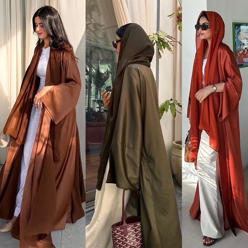 New product selection MQ166modest cross-border solid color Abaya cardigan dress loose robe in stock Middle East Dubai Muslim