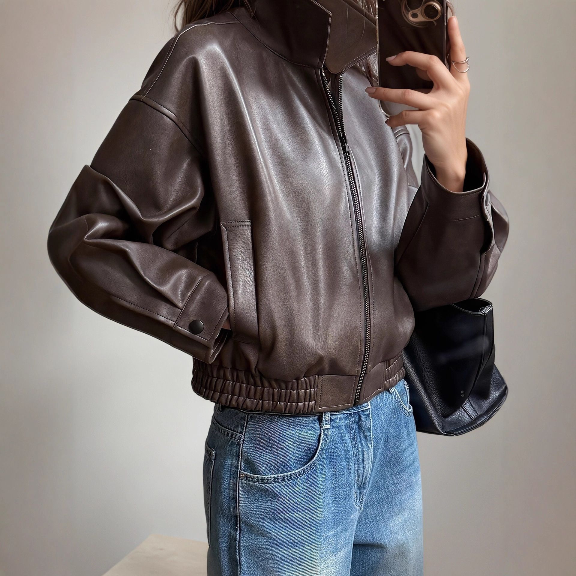 New product selection: Cross border Amazon Europe and America leather jacket, women's motorcycle suit, PU leather retro jacket, long sleeved leather jacket, autumn and winter new items