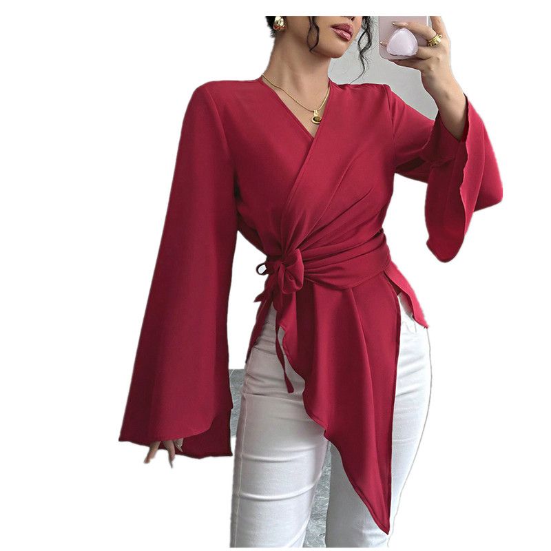 New Product Selection: Cross border Women's Clothing from Europe and America, 2026 Spring and Autumn Collection, Light Mature Style Silk Top, Women's Spring and Autumn Design, Strap V-neck