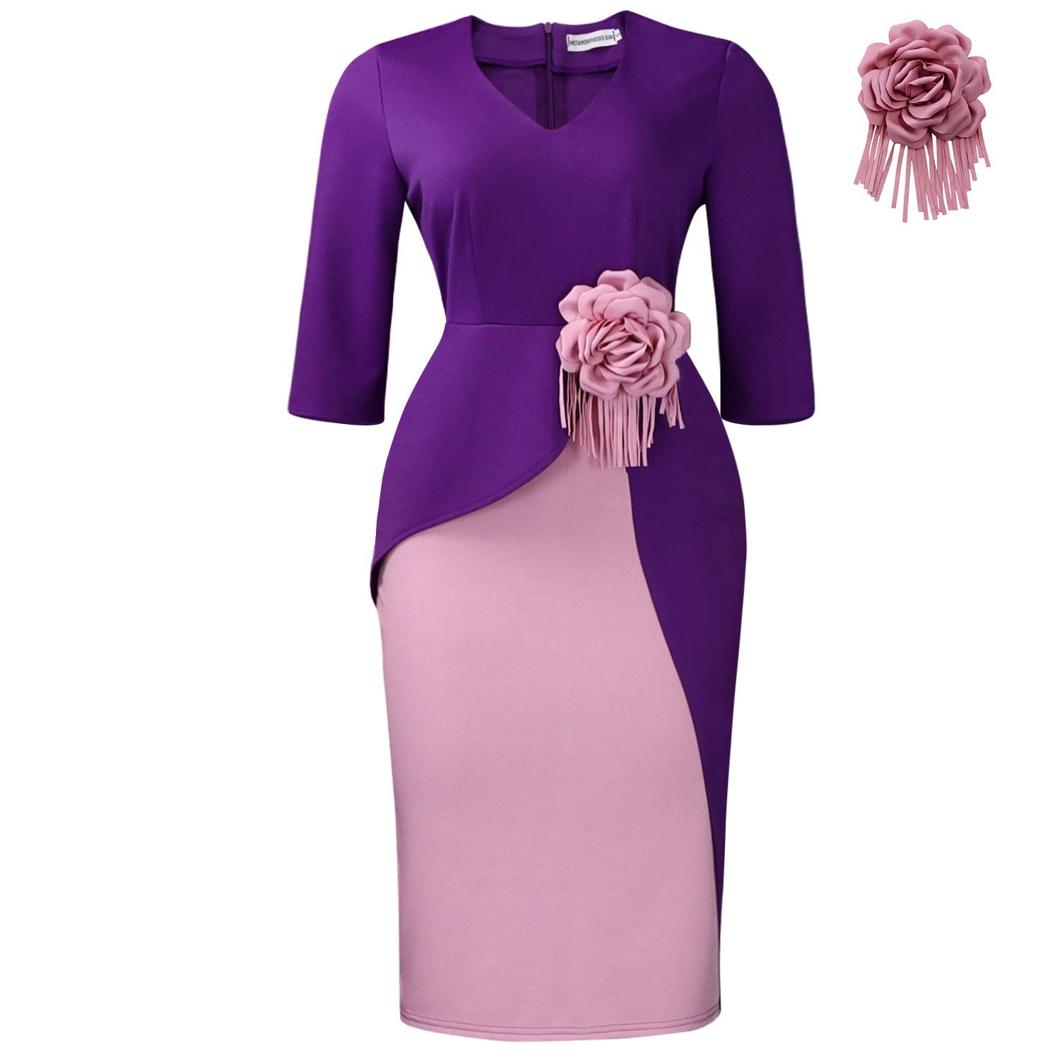 New Product Selection C8652 Amazon Cross border 2026 New Solid Color Flower Style Folded Five Sleeve Large African Dress