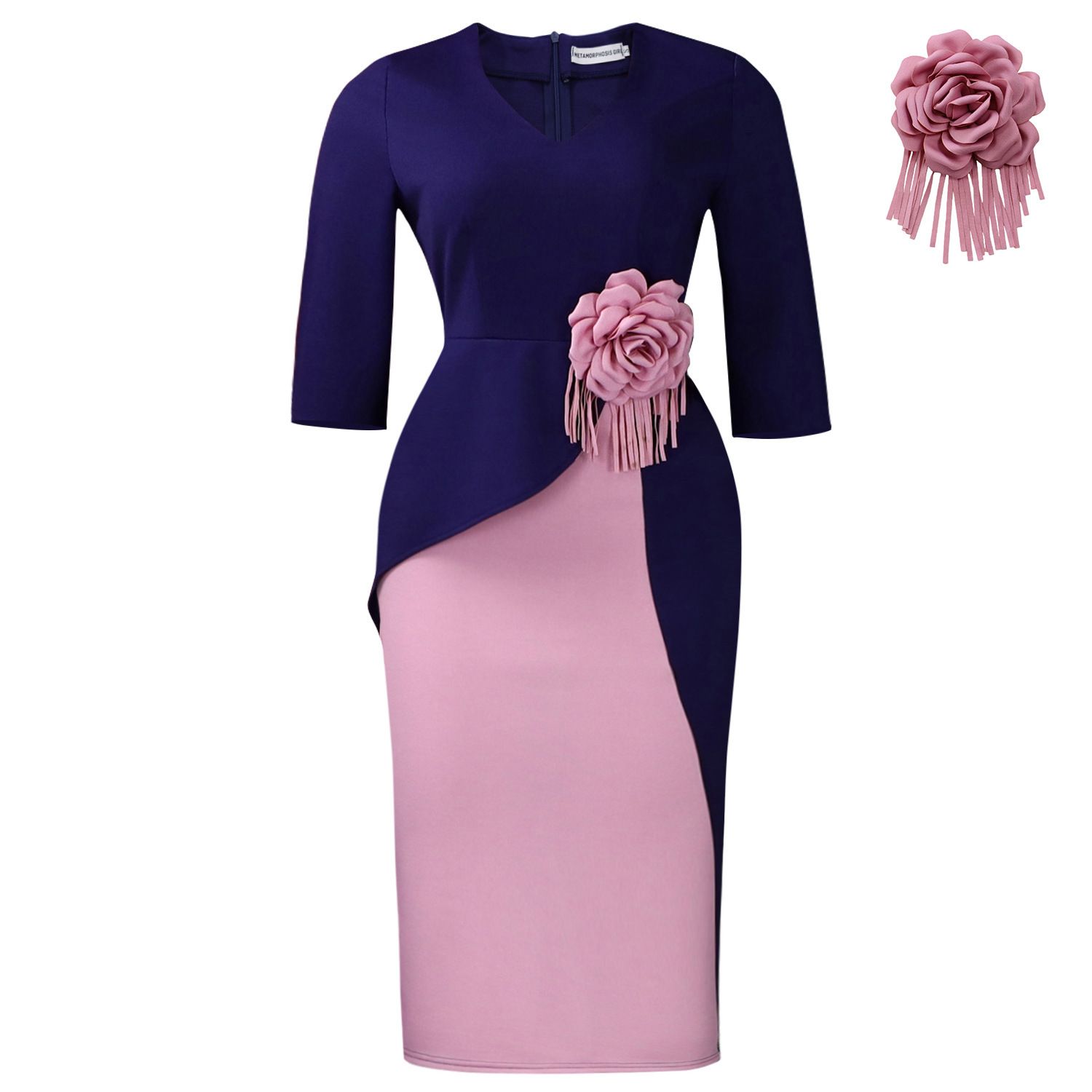 New Product Selection C8652 Amazon Cross border 2026 New Solid Color Flower Style Folded Five Sleeve Large African Dress