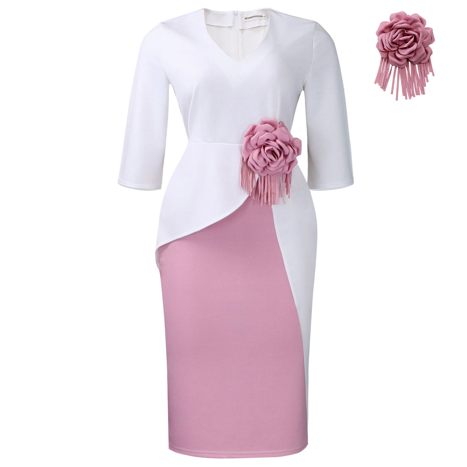 New Product Selection C8652 Amazon Cross border 2026 New Solid Color Flower Style Folded Five Sleeve Large African Dress