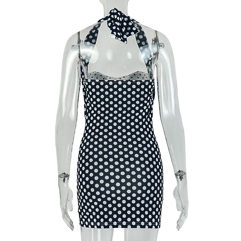 New product selection: European and American style foreign trade black and white color blocked women's clothing design, street wrapped hip skirt, sexy hanging neck, chest wrapped slimming dress, trend