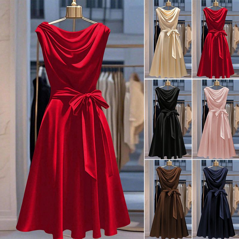 New Product Selection Temperament Commuting European and American Women's Summer New Cross border Women's Fashion Sleeveless Swing Collar Casual Dress