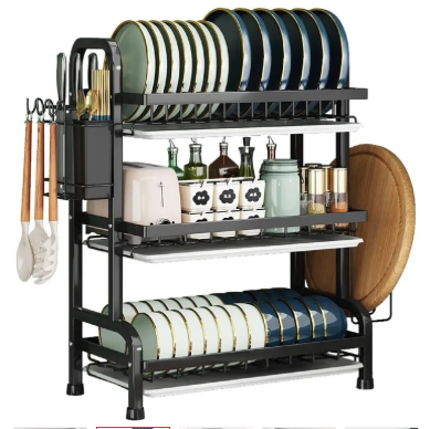 1Pc 3 Tier High Quality Carbon Steel Dish Rack Utensil Organizer 3 Layers Dish Drainer