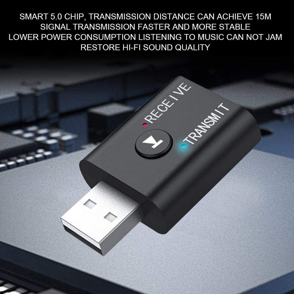 Bluetooth 5.0 2 in1 Transmitter Receiver Converter Car Wireless Audio Adapter USB 3.5mm Aux for TV, Home Stereo, Car Stereo, Headphones, Speakers, PC