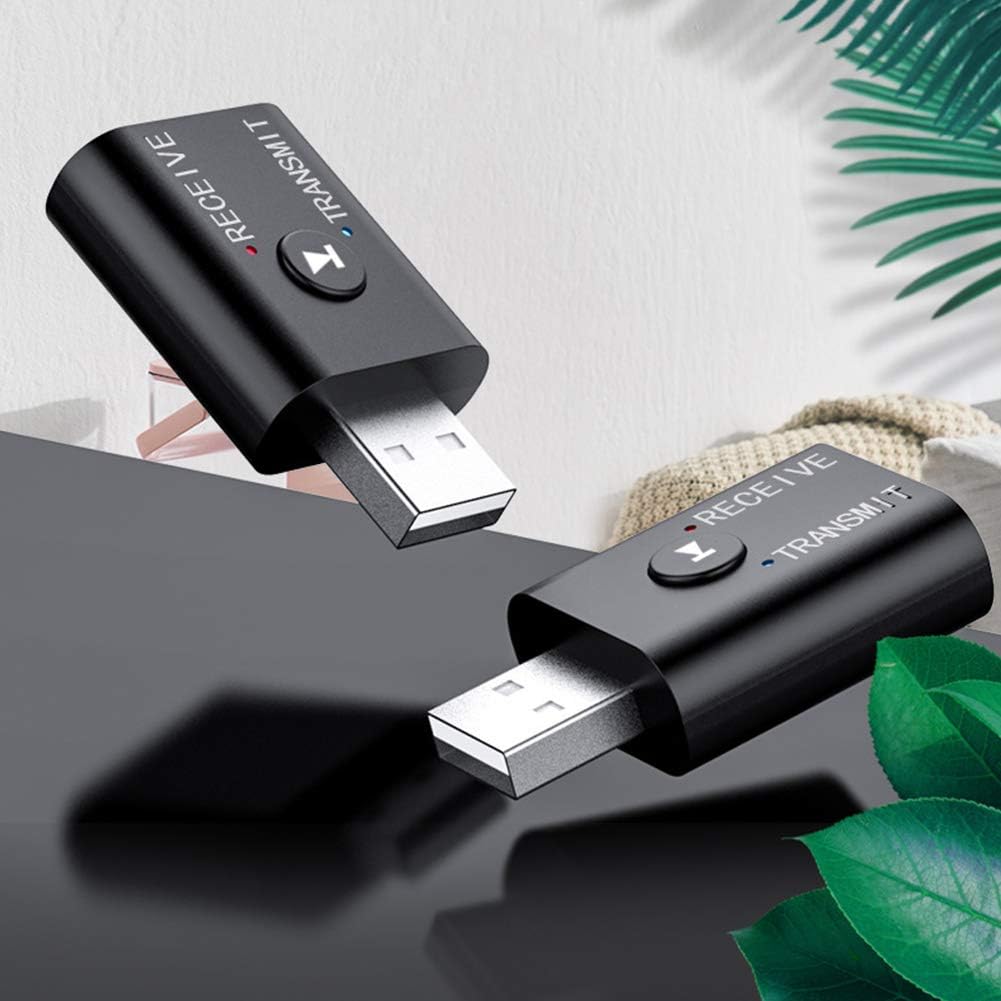Bluetooth 5.0 2 in1 Transmitter Receiver Converter Car Wireless Audio Adapter USB 3.5mm Aux for TV, Home Stereo, Car Stereo, Headphones, Speakers, PC