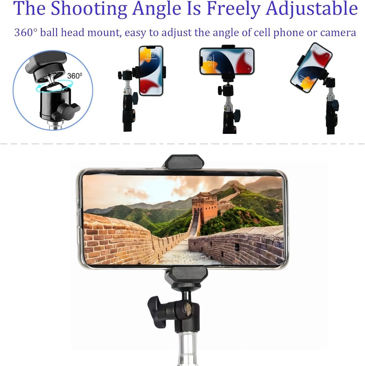 2.1M Tripod Stand Phone Holder 5 in 1 Camera Pack Tripod Stand+ Ball Head +Phone Clip+ Bluetooth Remote + Black Storage Bag For Camera Mobile Phone Photography Tripod Stand