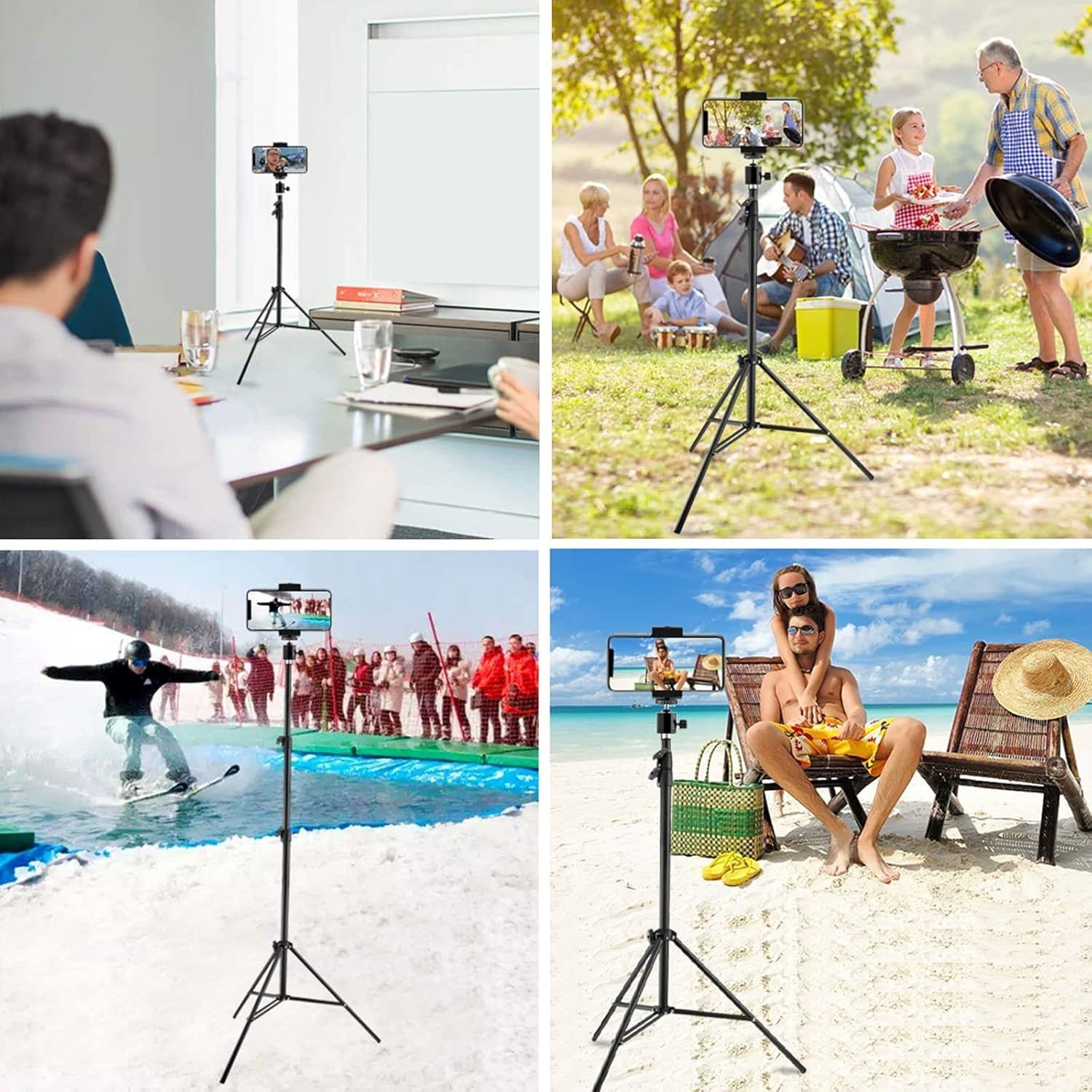 2.1M Tripod Stand Phone Holder 5 in 1 Camera Pack Tripod Stand+ Ball Head +Phone Clip+ Bluetooth Remote + Black Storage Bag For Camera Mobile Phone Photography Tripod Stand