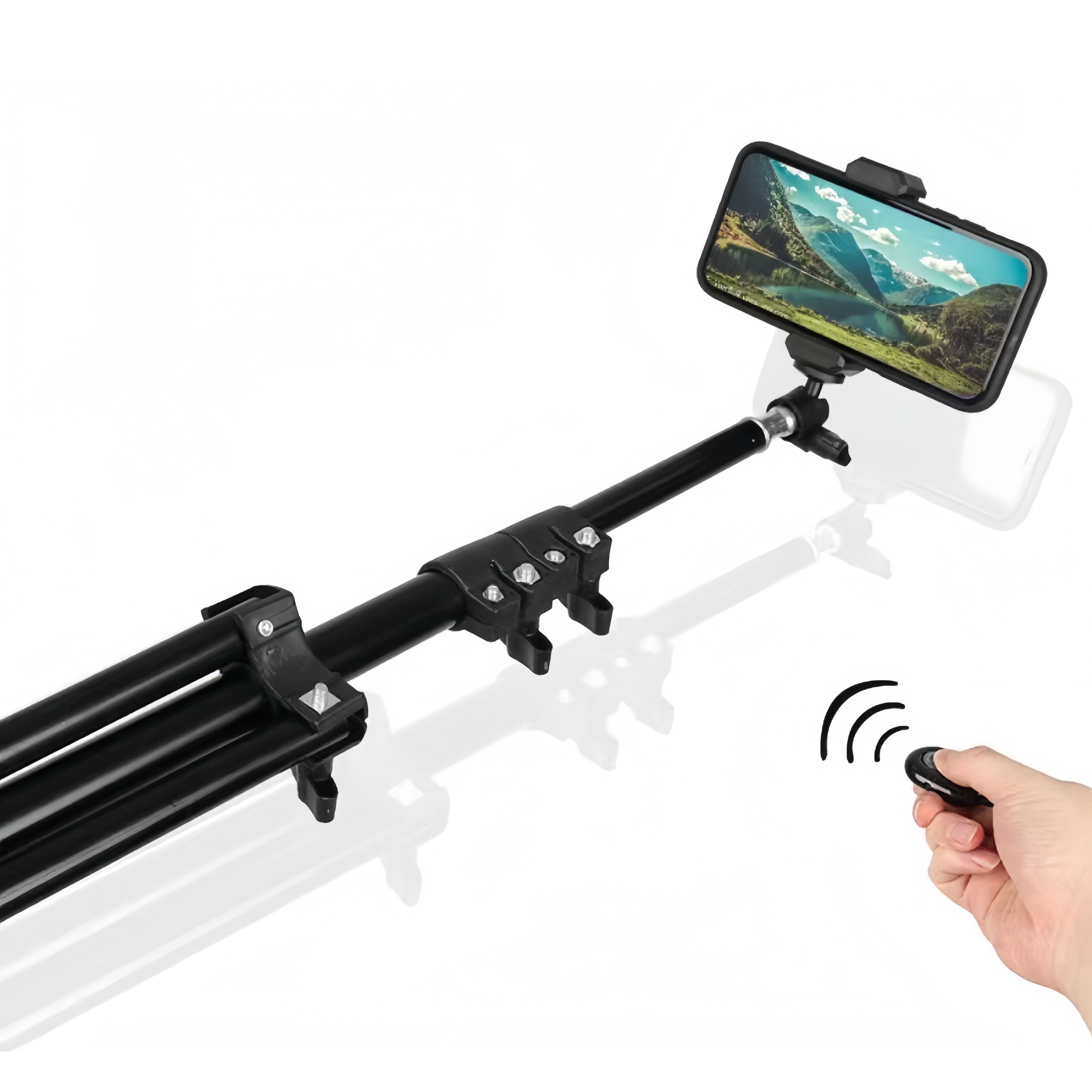 2.1M Tripod Stand Phone Holder 5 in 1 Camera Pack Tripod Stand+ Ball Head +Phone Clip+ Bluetooth Remote + Black Storage Bag For Camera Mobile Phone Photography Tripod Stand