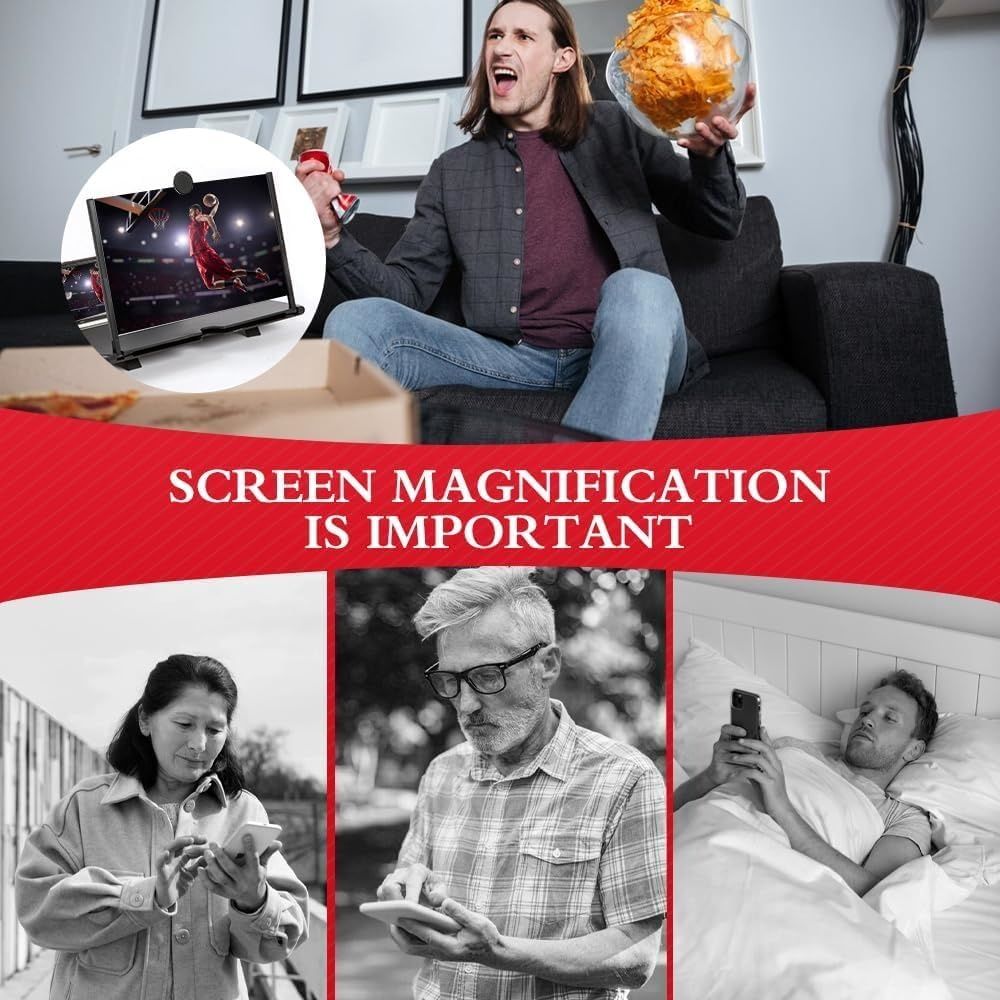 1pc ZoomPlus 12" Screen Magnifier,3D HD Mobile Phone Magnifier Projector Screen Enlarger for Movies, Videos, and Gaming,Foldable Cell Phone Stand with Screen Amplifier,Supports All Smartphones