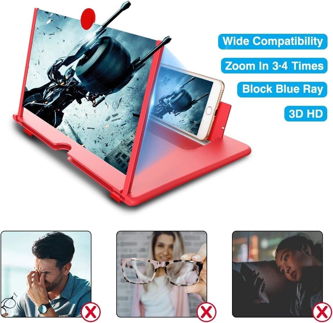 1pc ZoomPlus 12" Screen Magnifier,3D HD Mobile Phone Magnifier Projector Screen Enlarger for Movies, Videos, and Gaming,Foldable Cell Phone Stand with Screen Amplifier,Supports All Smartphones