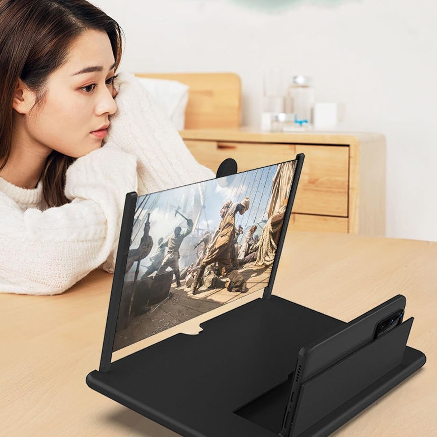 1pc ZoomPlus 12" Screen Magnifier,3D HD Mobile Phone Magnifier Projector Screen Enlarger for Movies, Videos, and Gaming,Foldable Cell Phone Stand with Screen Amplifier,Supports All Smartphones