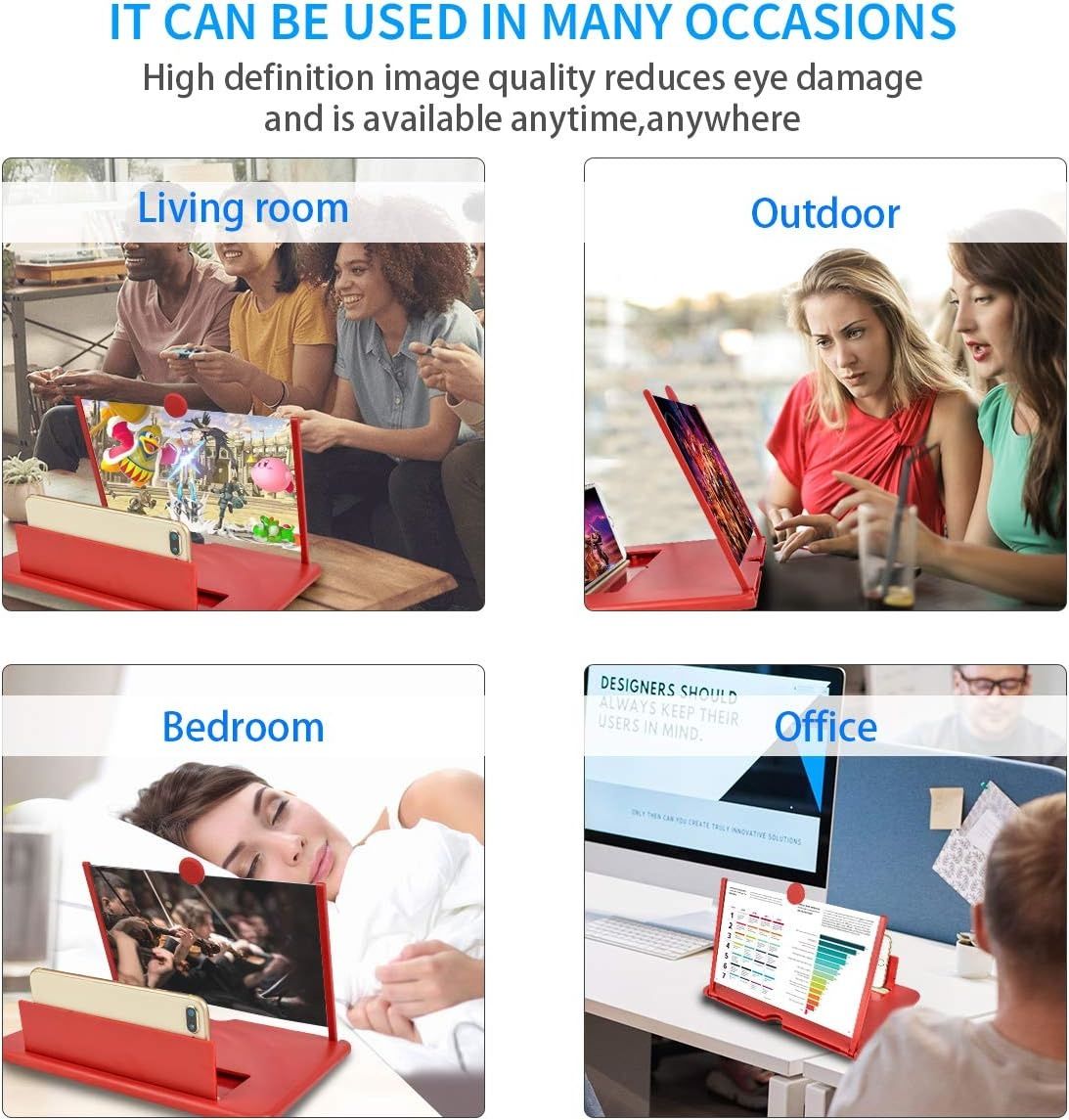 1pc ZoomPlus 12" Screen Magnifier,3D HD Mobile Phone Magnifier Projector Screen Enlarger for Movies, Videos, and Gaming,Foldable Cell Phone Stand with Screen Amplifier,Supports All Smartphones
