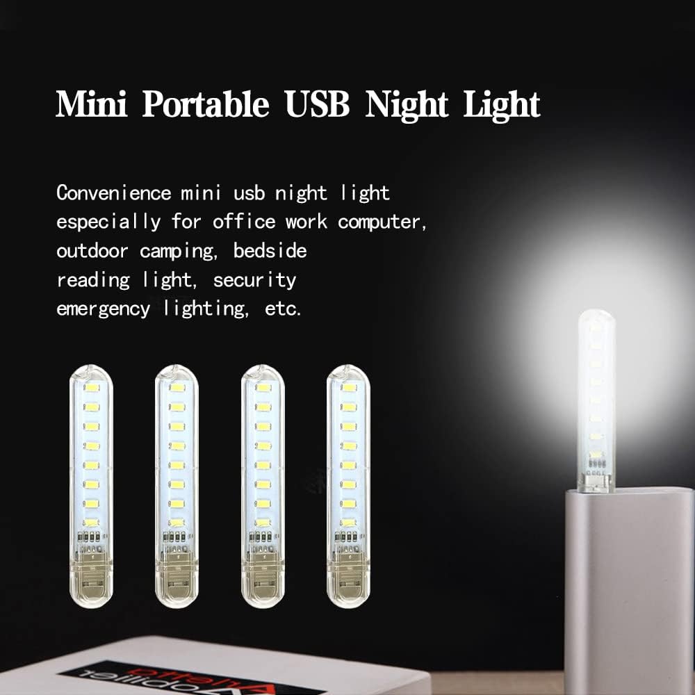 Mini Portable USB Night Light Mini USB Night Light LED Book Reading Lights 8 Beads with Adjustable Neck Cable for Work Learning Sleeping Camping PC Laptops Computer Mobile