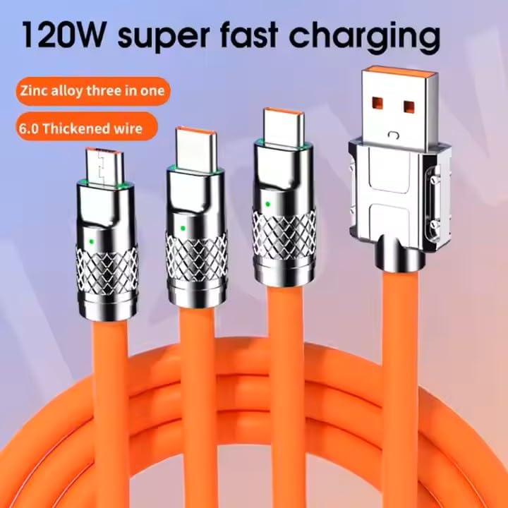 【Promotion】1.2m/2m 120W Multi Charging Cable, 3 in 1 Multiple Charger Cable, Short Universal Charging Cable with 3 Different Port IP/Type-C/Micro Compatible with Samsung/Xiaomi/Huawei/iPhone/ iPad