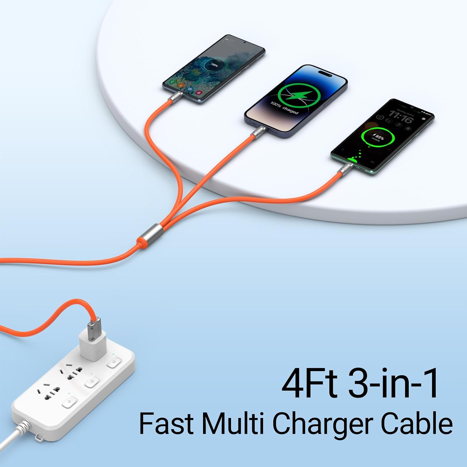 【Promotion】1.2m/2m 120W Multi Charging Cable, 3 in 1 Multiple Charger Cable, Short Universal Charging Cable with 3 Different Port IP/Type-C/Micro Compatible with Samsung/Xiaomi/Huawei/iPhone/ iPad