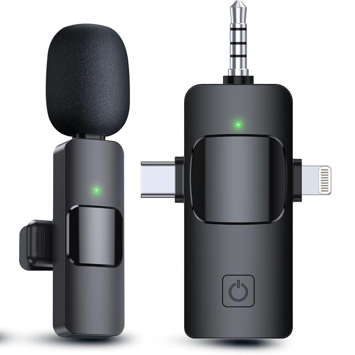 4 in 1 Wireless Lavalier Microphones for Android, iPhone 15(Above), iPad, Camera, USB-C Microphone, 7-Hour Battery, Mini Microphone with Noise Reduction for Video Recording, Vlog, YouTube, TikTok