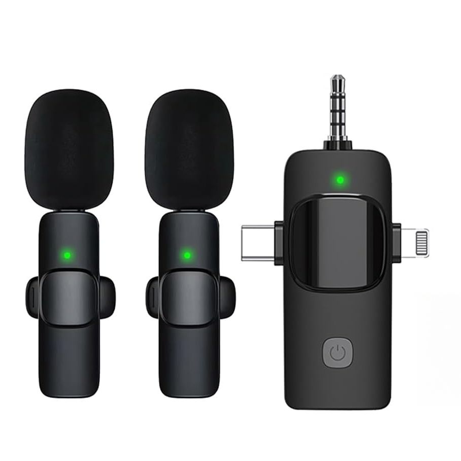 4 in 1 Wireless Lavalier Microphones for Android, iPhone 15(Above), iPad, Camera, USB-C Microphone, 7-Hour Battery, Mini Microphone with Noise Reduction for Video Recording, Vlog, YouTube, TikTok