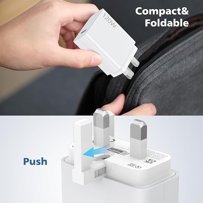 120W Power Adapter Set Charger Travel Plug Adapter Fast Charging with Type C Cable for Samsung Xiaomi Huawei/Fast Charging Cable/UK Socket Charger