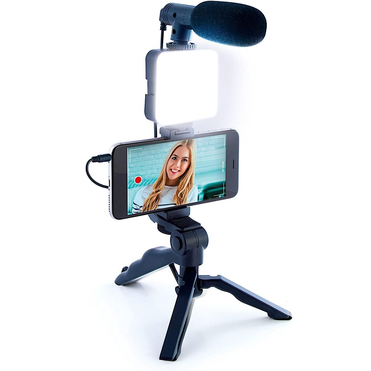 Vlogging Kit with Light and Microphone Pistol Grip Tripod |Studio LED Light, Professional Mini Portable Tripod Grip for Vlogging, TikTok, YouTube Videos | for Smart Phones, Cameras