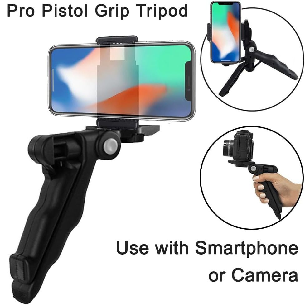 Vlogging Kit with Light and Microphone Pistol Grip Tripod |Studio LED Light, Professional Mini Portable Tripod Grip for Vlogging, TikTok, YouTube Videos | for Smart Phones, Cameras