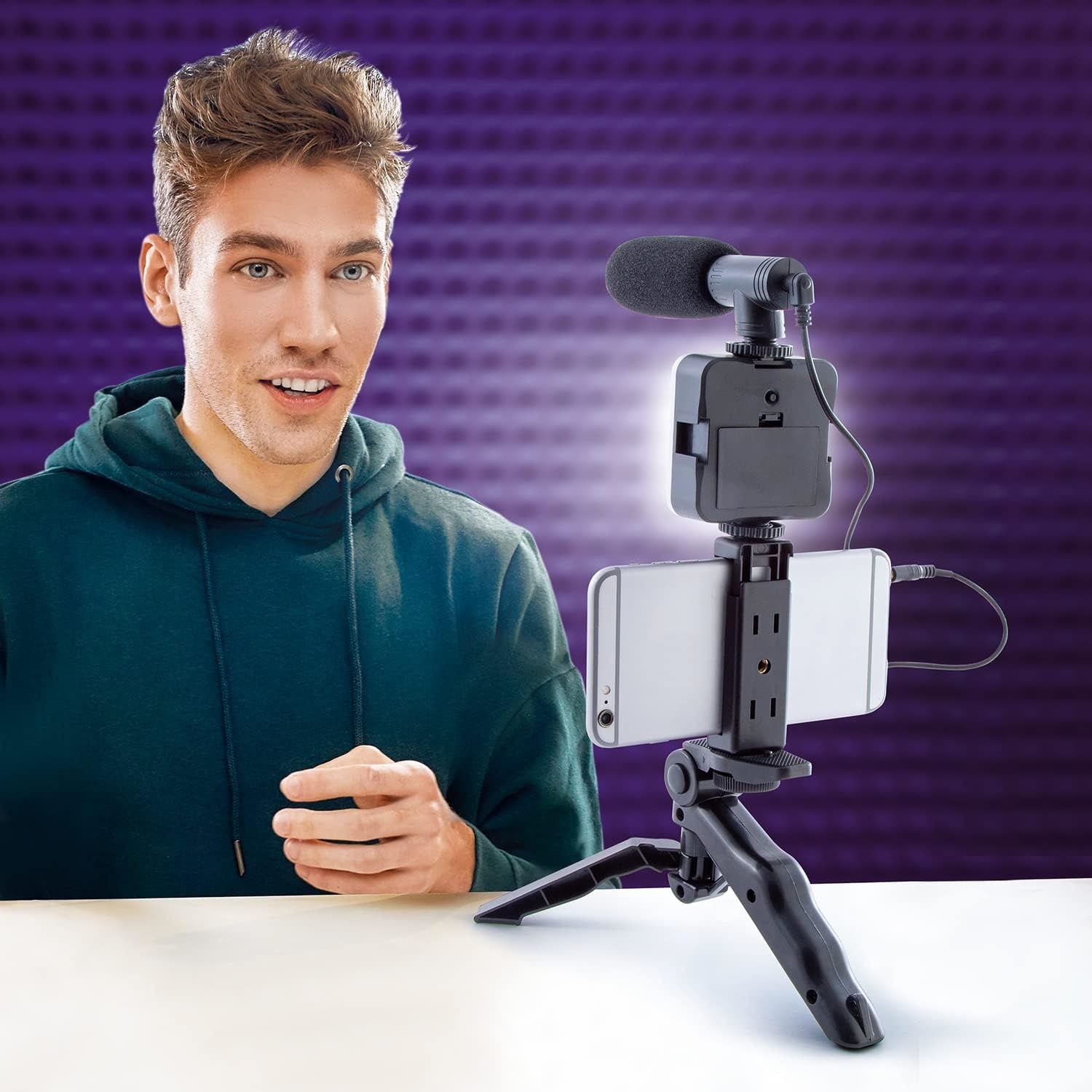 Vlogging Kit with Light and Microphone Pistol Grip Tripod |Studio LED Light, Professional Mini Portable Tripod Grip for Vlogging, TikTok, YouTube Videos | for Smart Phones, Cameras