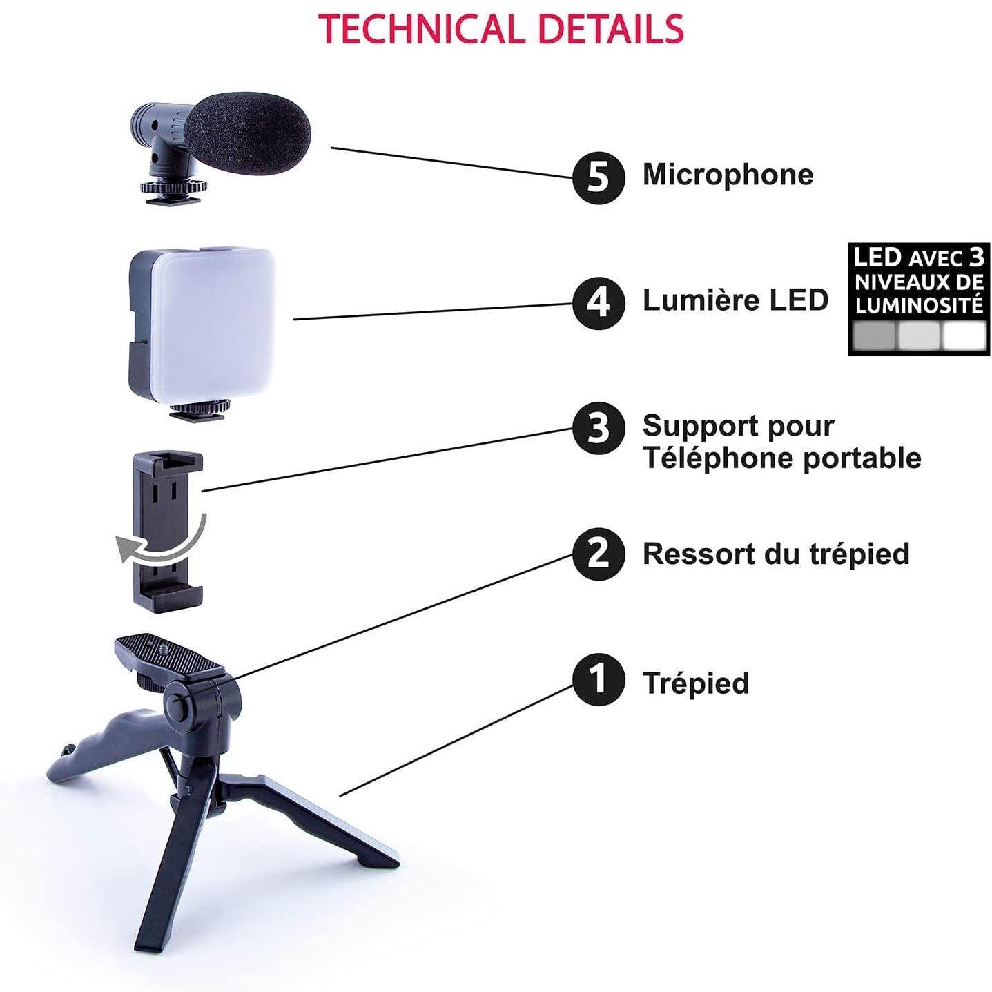 Vlogging Kit with Light and Microphone Pistol Grip Tripod |Studio LED Light, Professional Mini Portable Tripod Grip for Vlogging, TikTok, YouTube Videos | for Smart Phones, Cameras