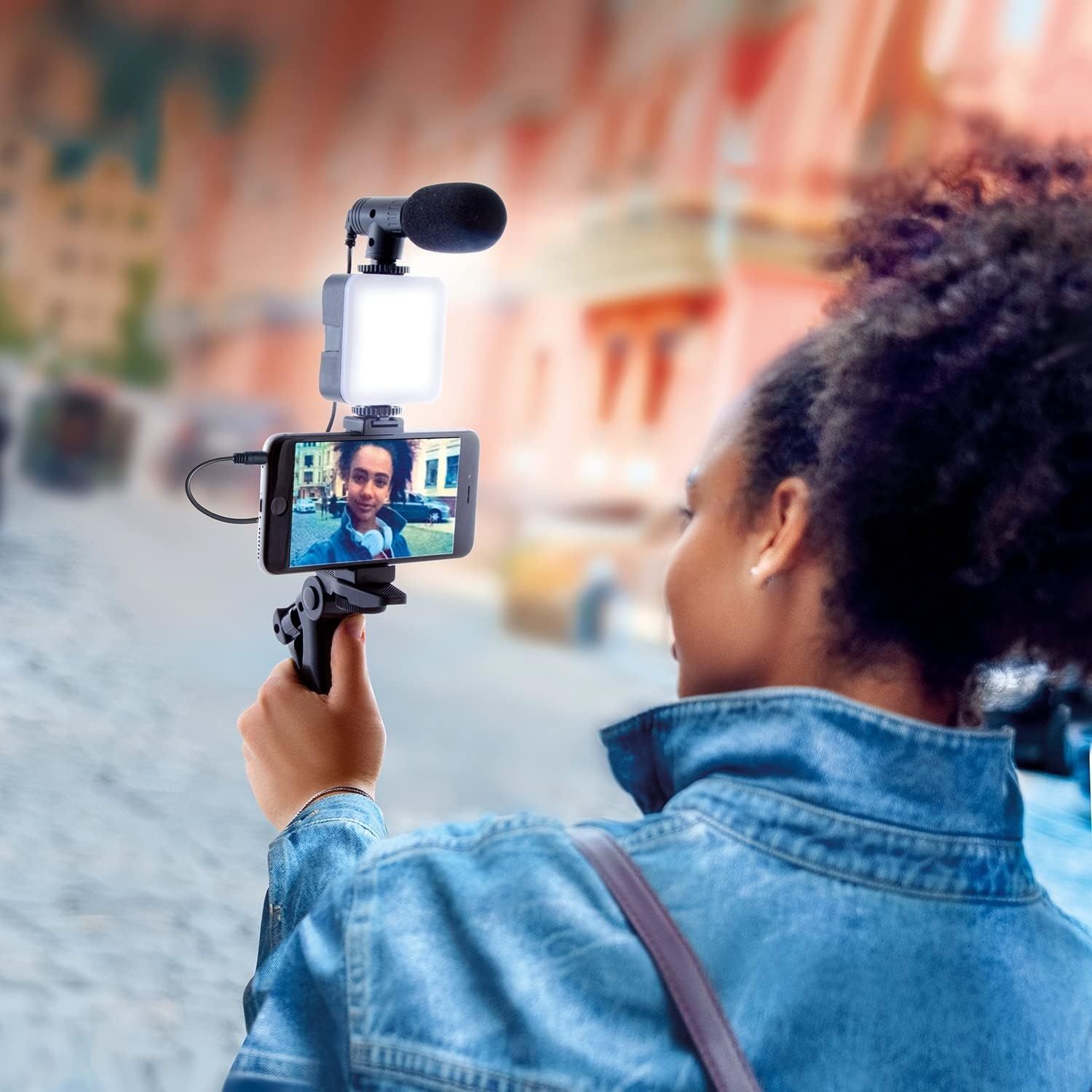 Vlogging Kit with Light and Microphone Pistol Grip Tripod |Studio LED Light, Professional Mini Portable Tripod Grip for Vlogging, TikTok, YouTube Videos | for Smart Phones, Cameras