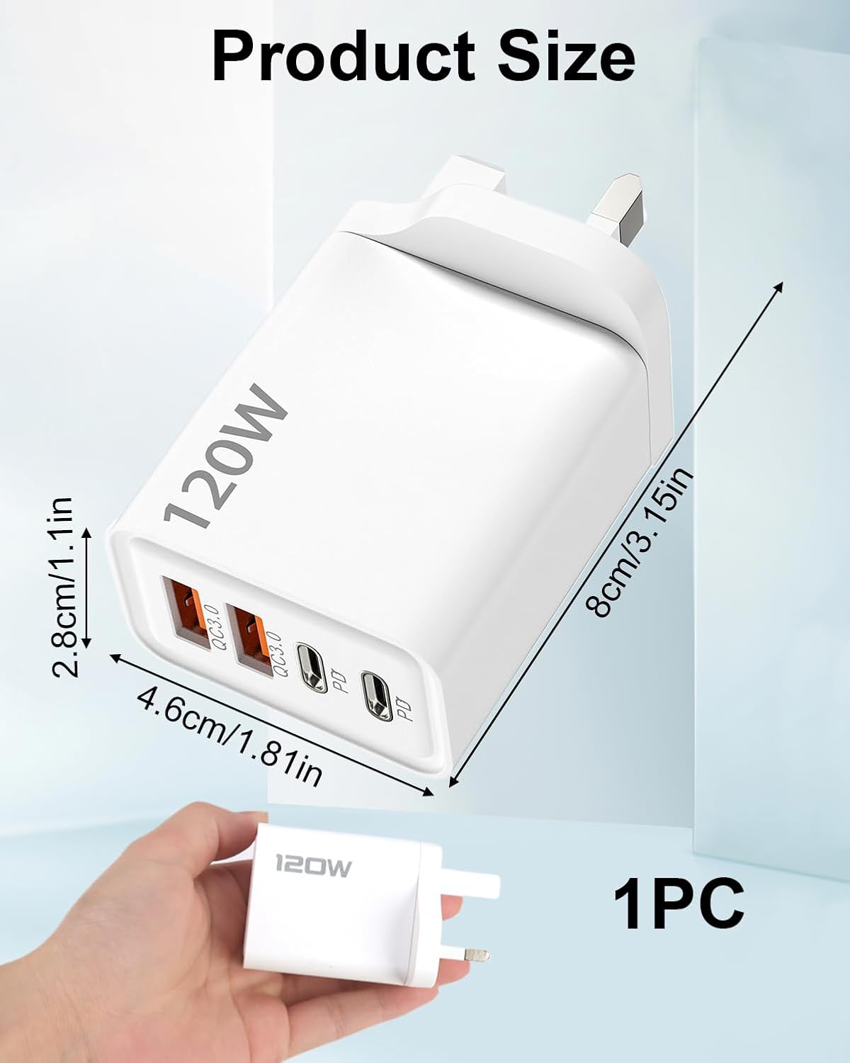 120W USB C Plug 4-Port Charger Plugs Fast Charging Travel Plug Adapter with 2 usb and 2 PD Port Wall Charging Head Universal Power Charging Compatible with Most Electronic Products