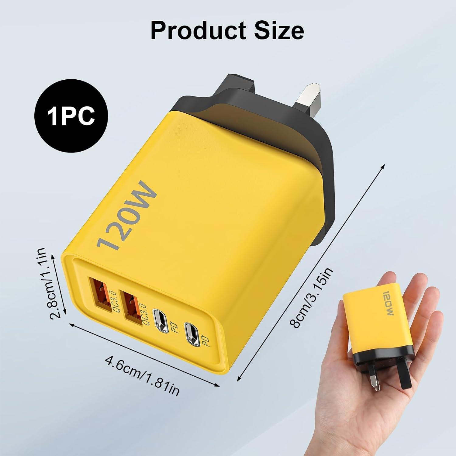 120W USB C Plug 4-Port Charger Plugs Fast Charging Travel Plug Adapter with 2 usb and 2 PD Port Wall Charging Head Universal Power Charging Compatible with Most Electronic Products