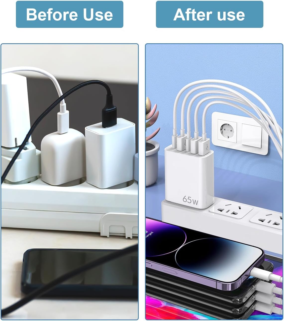 120W USB C Plug 4-Port Charger Plugs Fast Charging Travel Plug Adapter with 2 usb and 2 PD Port Wall Charging Head Universal Power Charging Compatible with Most Electronic Products