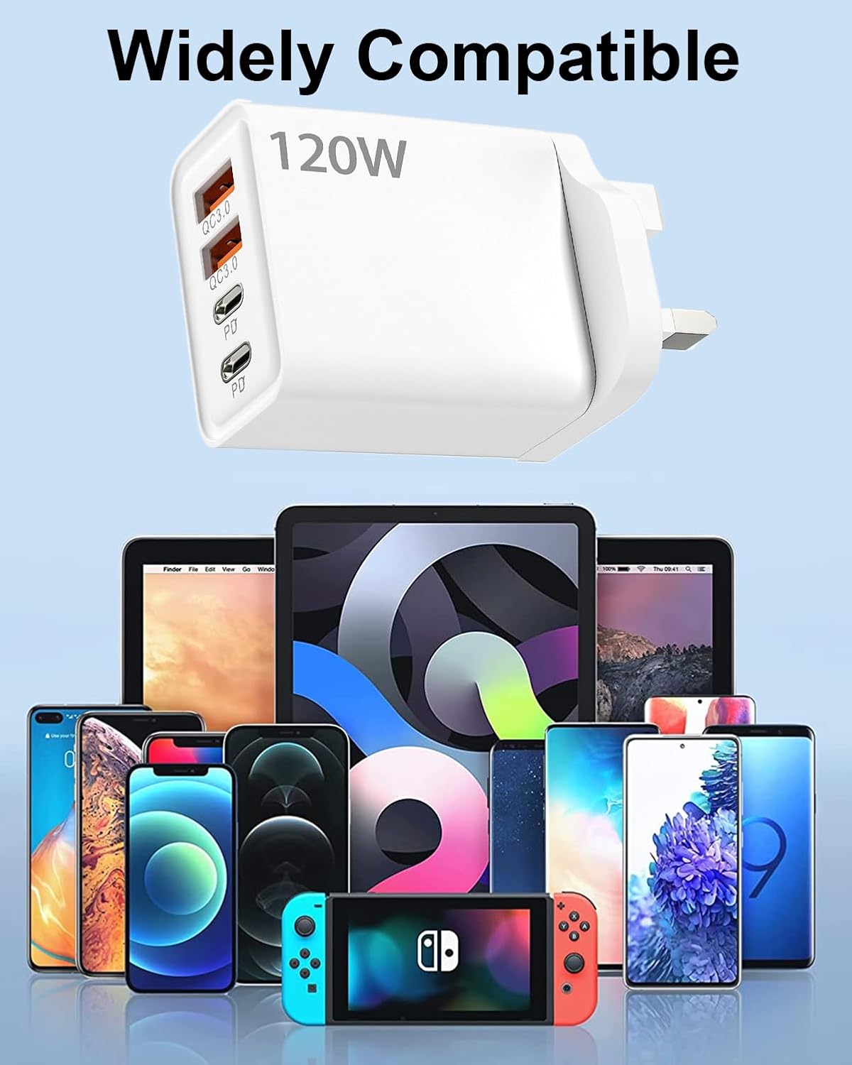 120W USB C Plug 4-Port Charger Plugs Fast Charging Travel Plug Adapter with 2 usb and 2 PD Port Wall Charging Head Universal Power Charging Compatible with Most Electronic Products