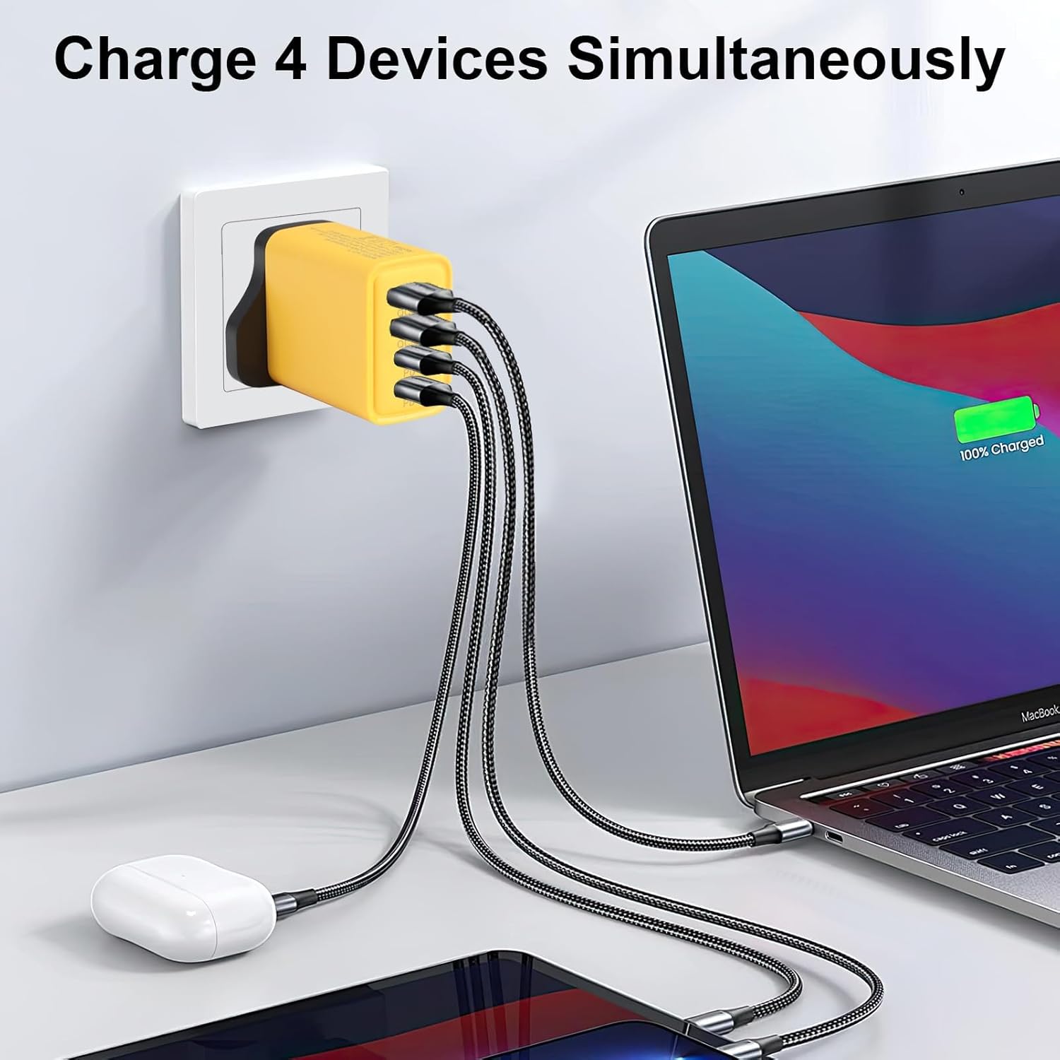 120W USB C Plug 4-Port Charger Plugs Fast Charging Travel Plug Adapter with 2 usb and 2 PD Port Wall Charging Head Universal Power Charging Compatible with Most Electronic Products