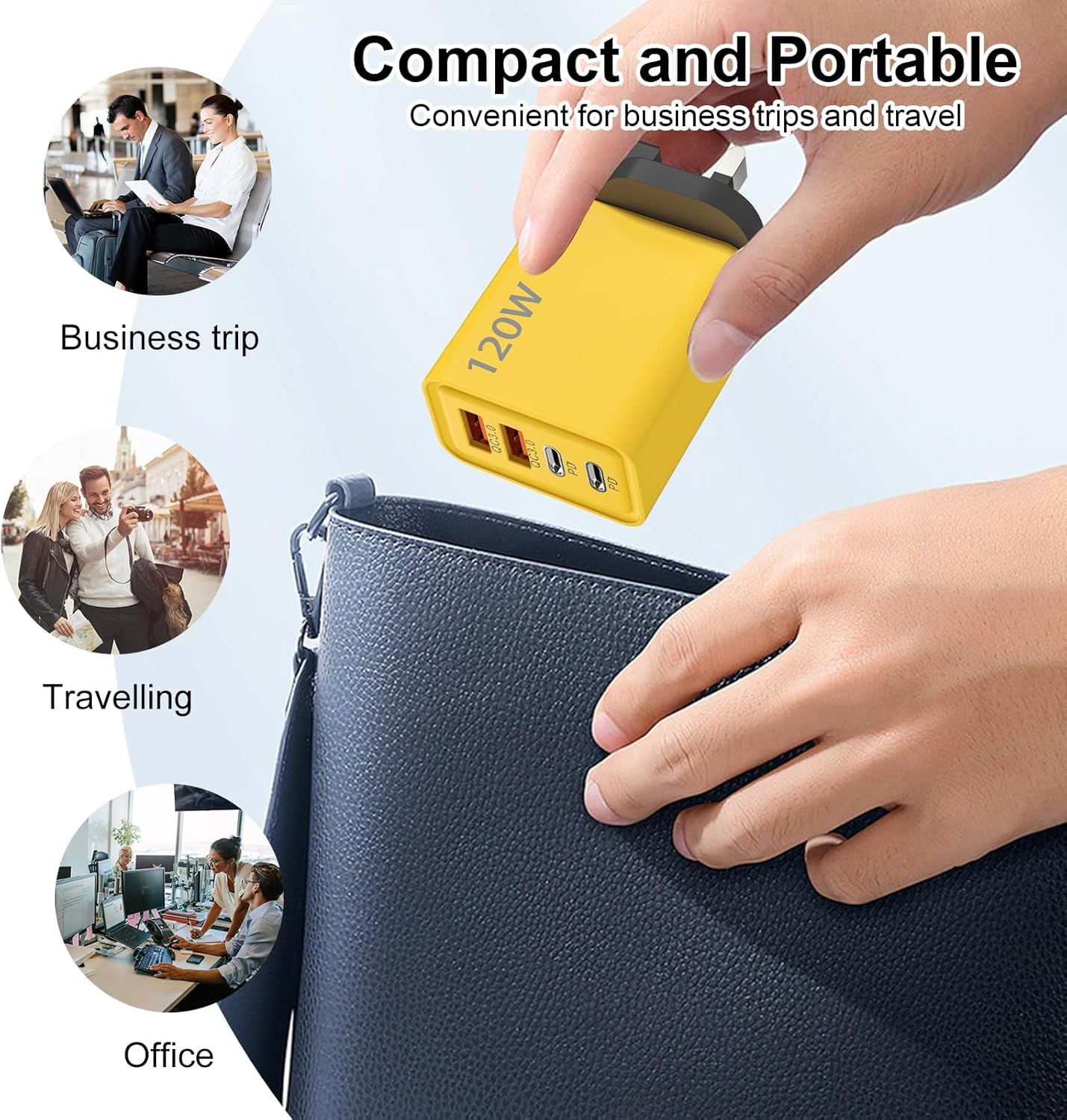 120W USB C Plug 4-Port Charger Plugs Fast Charging Travel Plug Adapter with 2 usb and 2 PD Port Wall Charging Head Universal Power Charging Compatible with Most Electronic Products