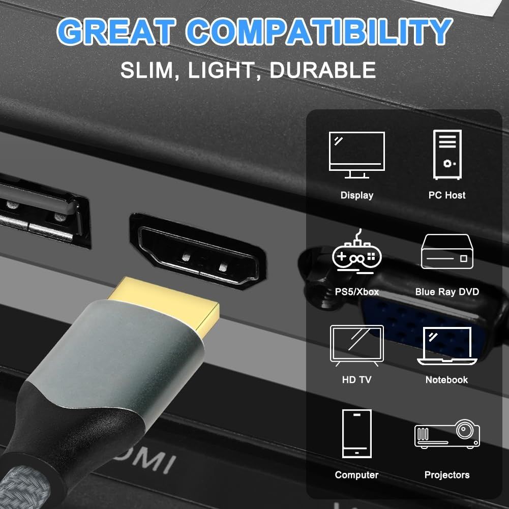 【Clearance Sale】8K HDMI Cable , 48Gbps High Speed HDMI 2.1 Cable, 8K 60Hz, 4K 120Hz 144Hz Braided HDMI Cord,Length 1M/2M