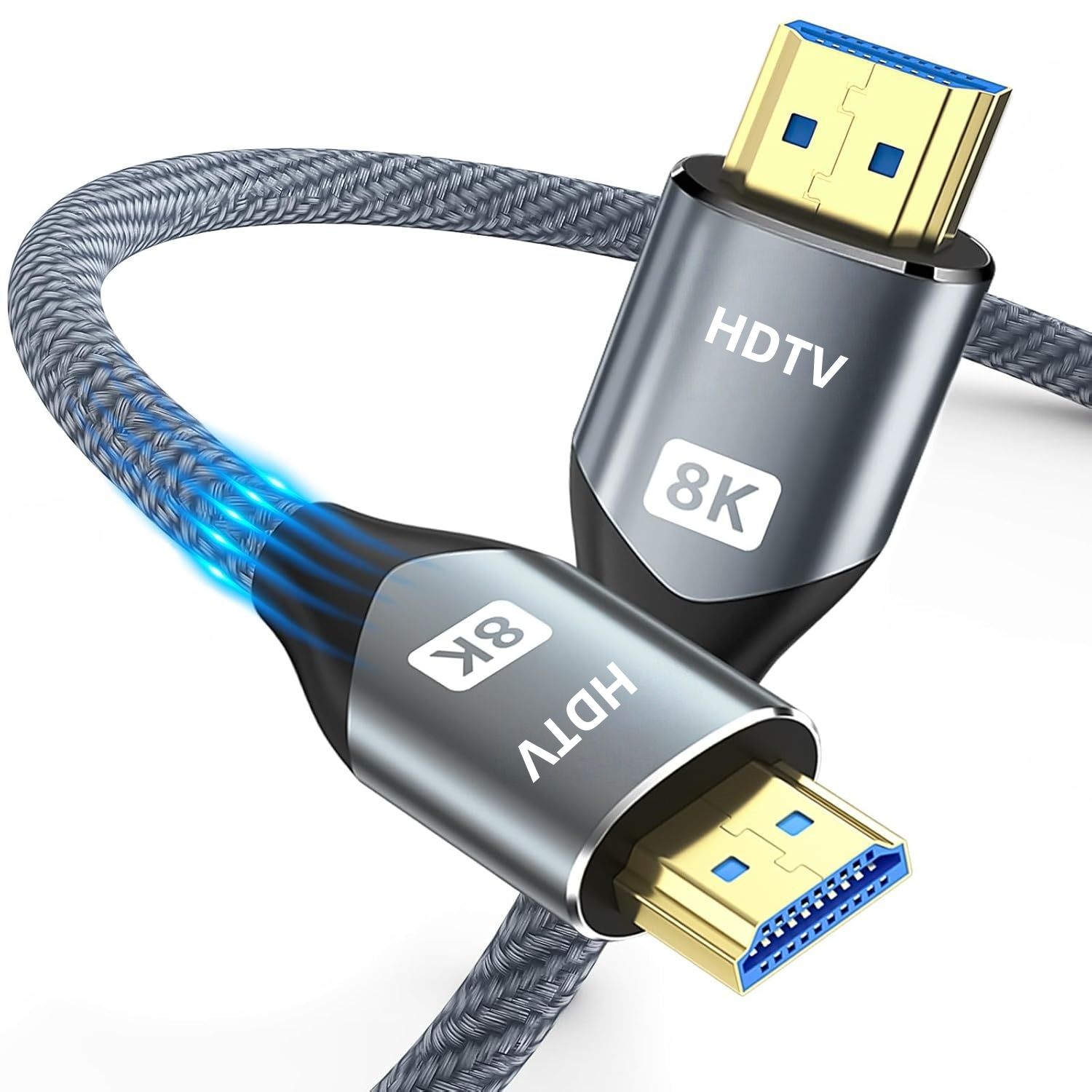 【Clearance Sale】8K HDMI Cable , 48Gbps High Speed HDMI 2.1 Cable, 8K 60Hz, 4K 120Hz 144Hz Braided HDMI Cord,Length 1M/2M