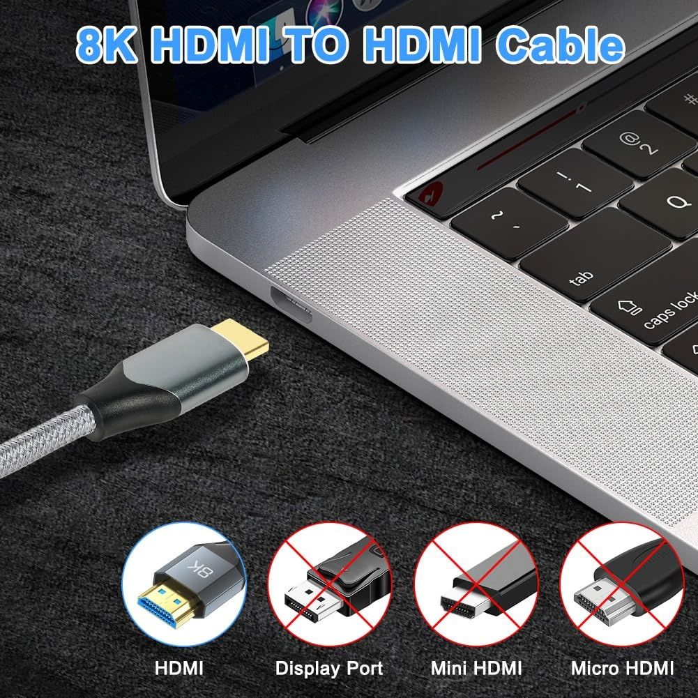 【Clearance Sale】8K HDMI Cable , 48Gbps High Speed HDMI 2.1 Cable, 8K 60Hz, 4K 120Hz 144Hz Braided HDMI Cord,Length 1M/2M