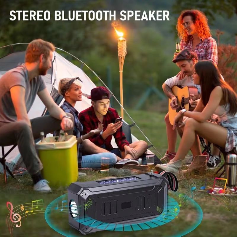 Emergency Radio Waterproof Bluetooth Speaker,Portable Digital AM FM Radio with Flashlight,Reading Lamp with Solar Panel,800mAH ,Emergency Survival Kit
