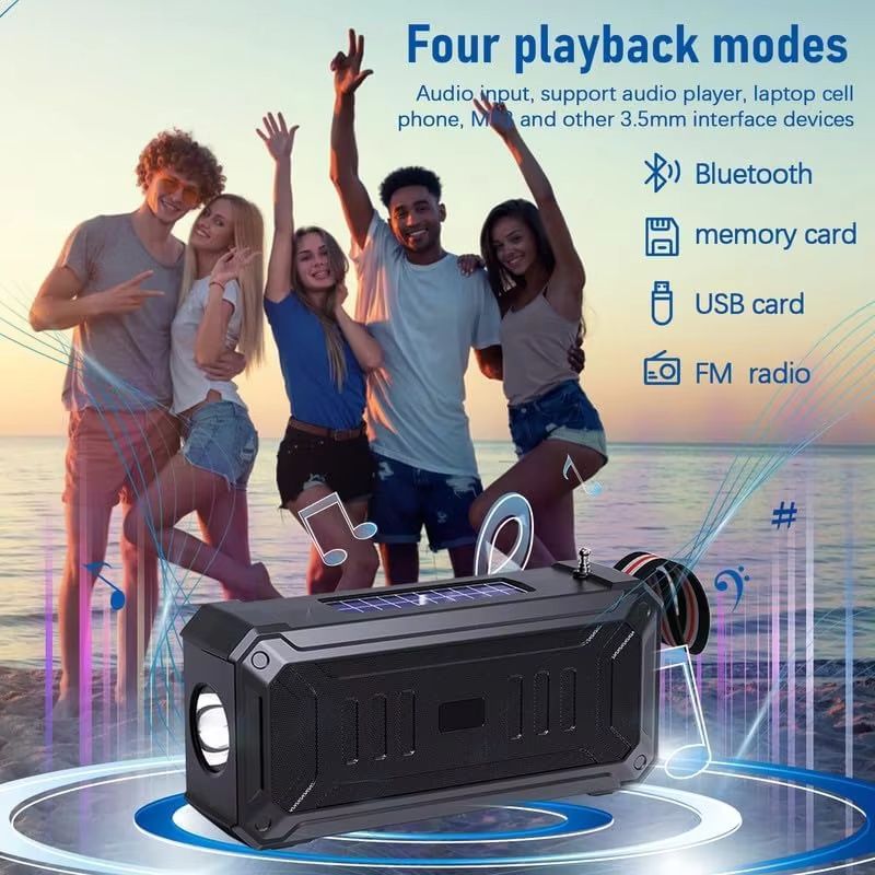 Emergency Radio Waterproof Bluetooth Speaker,Portable Digital AM FM Radio with Flashlight,Reading Lamp with Solar Panel,800mAH ,Emergency Survival Kit