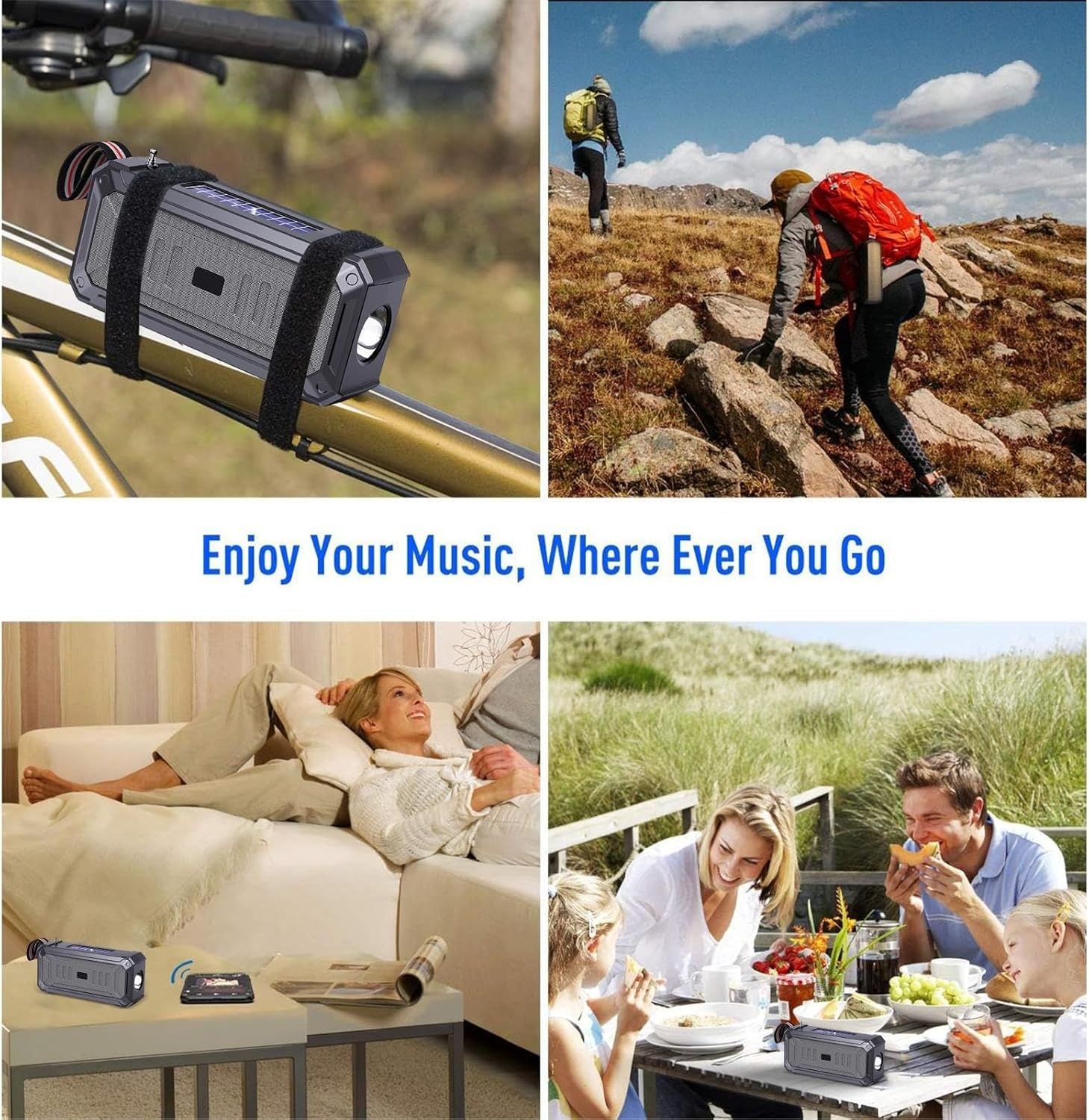 Emergency Radio Waterproof Bluetooth Speaker,Portable Digital AM FM Radio with Flashlight,Reading Lamp with Solar Panel,800mAH ,Emergency Survival Kit