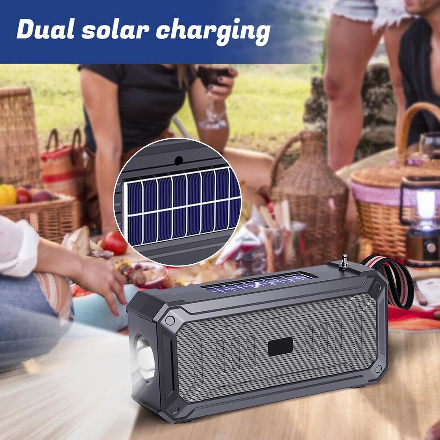 Emergency Radio Waterproof Bluetooth Speaker,Portable Digital AM FM Radio with Flashlight,Reading Lamp with Solar Panel,800mAH ,Emergency Survival Kit