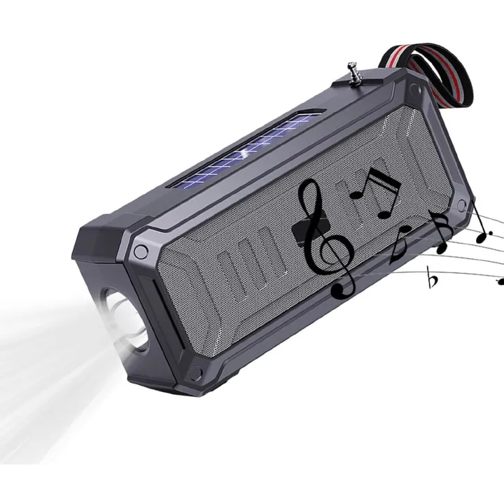 Emergency Radio Waterproof Bluetooth Speaker,Portable Digital AM FM Radio with Flashlight,Reading Lamp with Solar Panel,800mAH ,Emergency Survival Kit