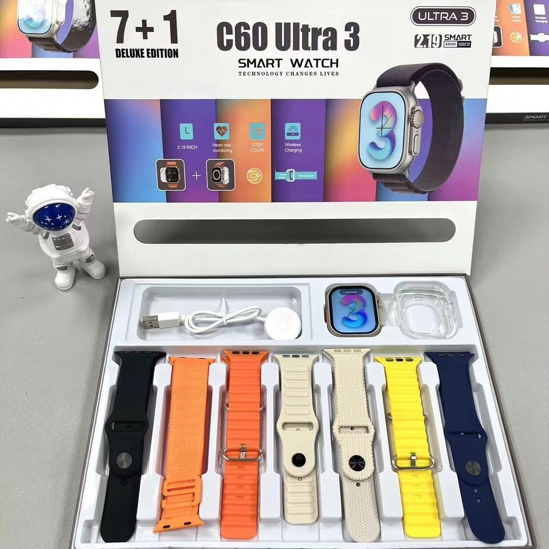 7 In 1 Set Smart Watch with 7 Straps, 2.19inch Full Touch Screen, Fitness Tracker Sleep Monitoring, Voice Assistant, Wireless Call Make/Answer, Music Control, Message Notification, Best Gift