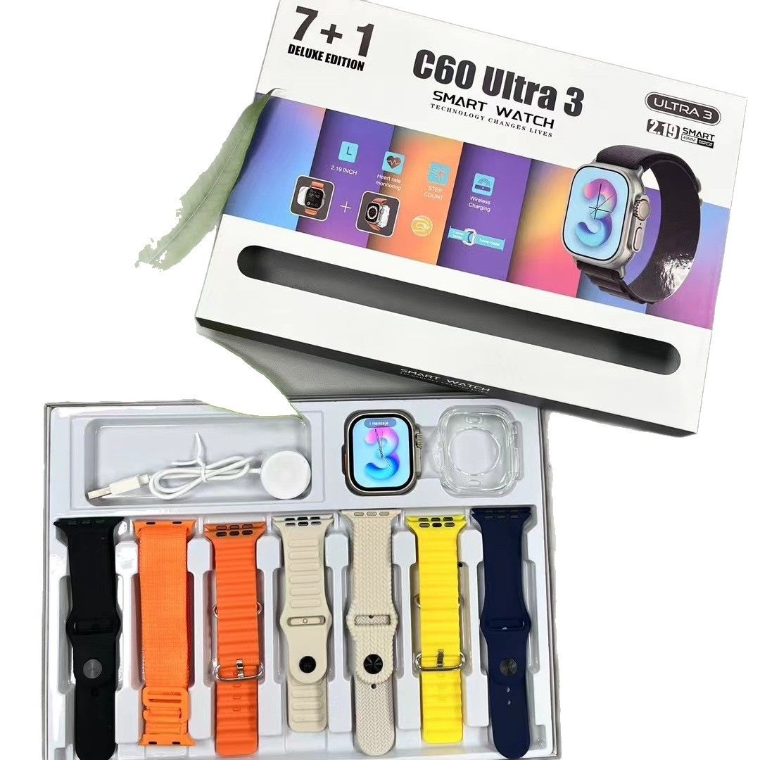 7 In 1 Set Smart Watch with 7 Straps, 2.19inch Full Touch Screen, Fitness Tracker Sleep Monitoring, Voice Assistant, Wireless Call Make/Answer, Music Control, Message Notification, Best Gift