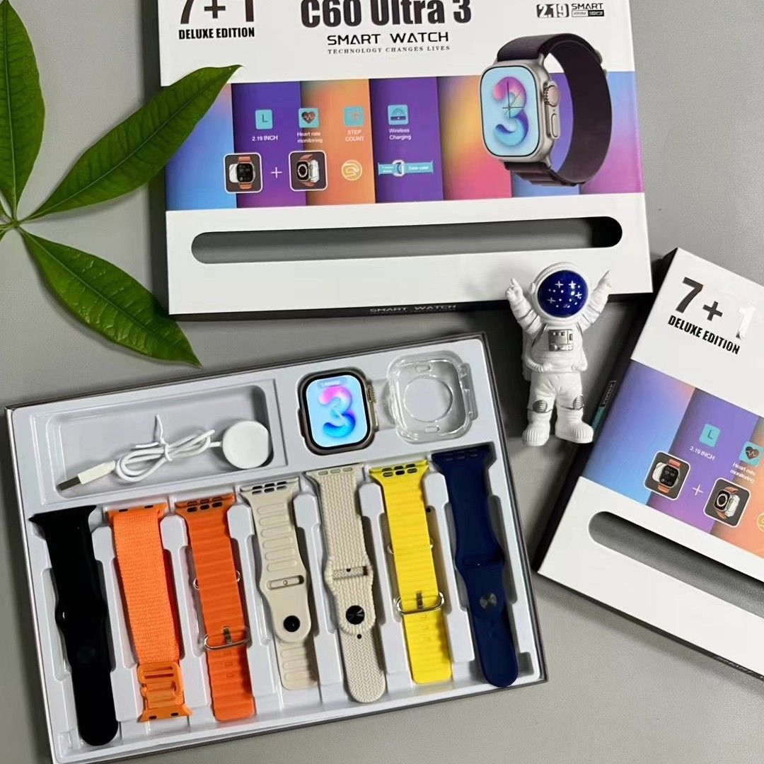 7 In 1 Set Smart Watch with 7 Straps, 2.19inch Full Touch Screen, Fitness Tracker Sleep Monitoring, Voice Assistant, Wireless Call Make/Answer, Music Control, Message Notification, Best Gift