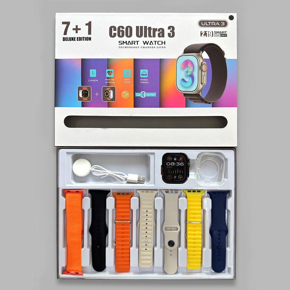 7 In 1 Set Smart Watch with 7 Straps, 2.19inch Full Touch Screen, Fitness Tracker Sleep Monitoring, Voice Assistant, Wireless Call Make/Answer, Music Control, Message Notification, Best Gift
